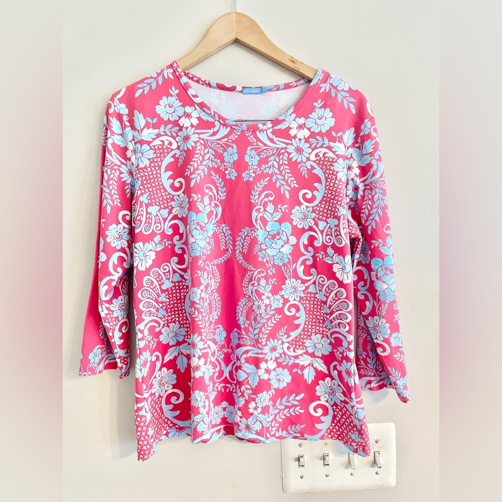 J. McLaughlin Pink Floral Print Long Sleeve Blouse